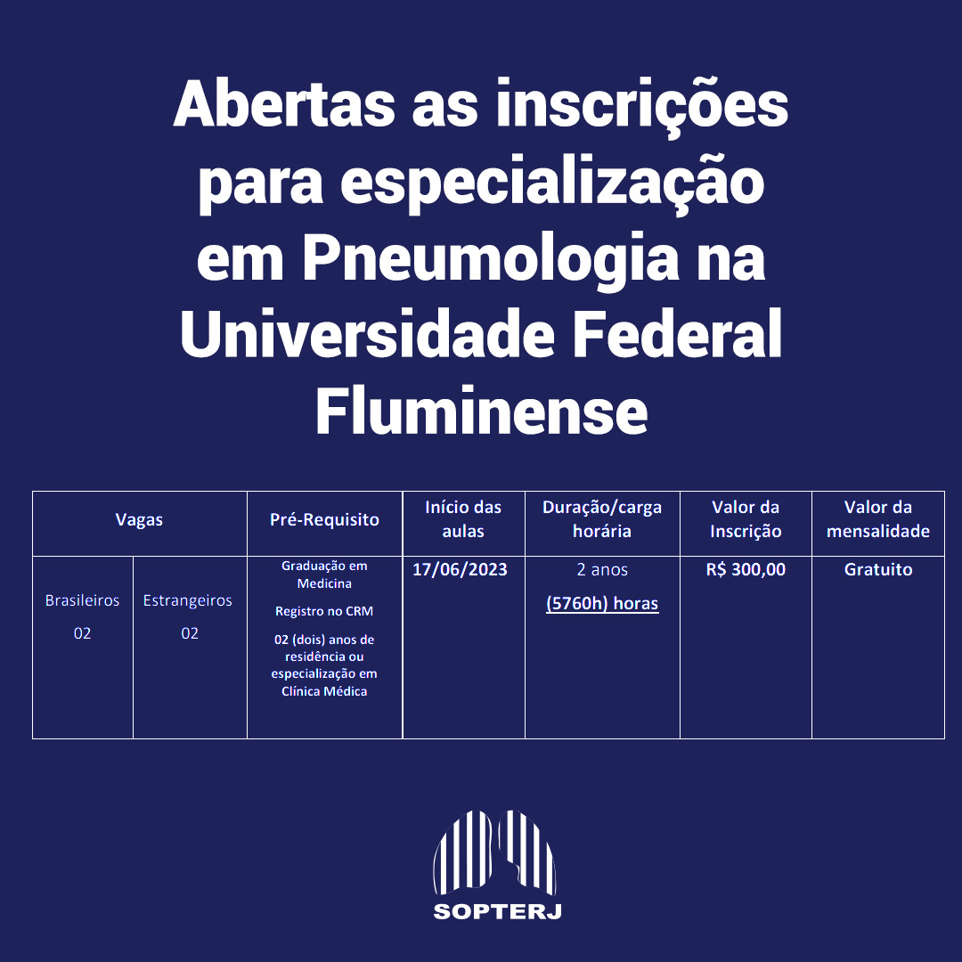 Abertas as inscrições para especialização em Pneumologia na Universidade Federal Fluminense